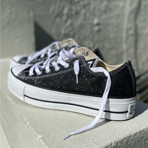 Converse Women Black Sparkly Glitter Sneakers